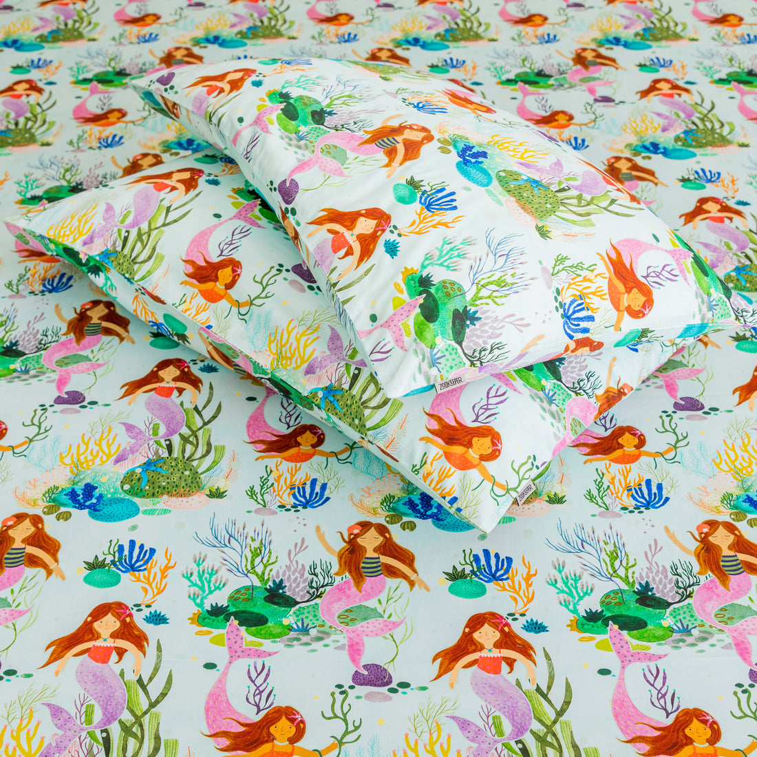 Mermaid's Birthday Party Bed Sheet and Shams Set