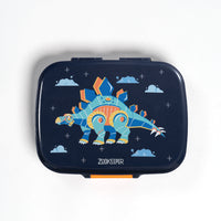 Kids Bento Lunch Box dinosaur print lid top view with compact design for organized school lunch use