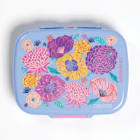 Floral-patterned container with colorful flowers on a white background