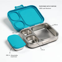 Kids Bento Lunch Box open stainless steel compartments with detachable snack box leak resistant school tiffin