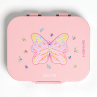 Pink lunch box with butterfly design and 'Zookeeper' branding on a white background