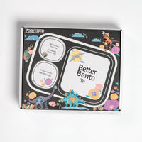 Zookeeper Better Bento Tri packaging with dinosaur illustrations on a white background