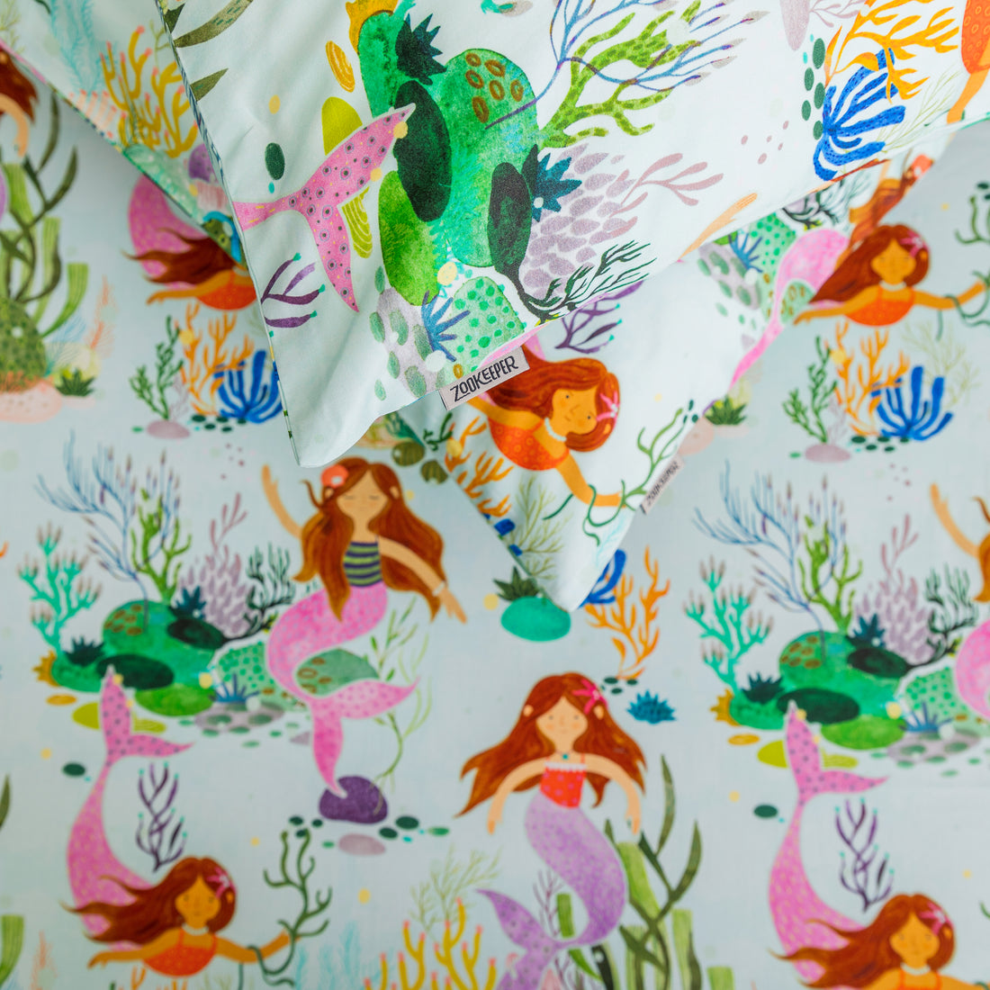 Mermaid's Birthday Party Bed Sheet and Shams Set