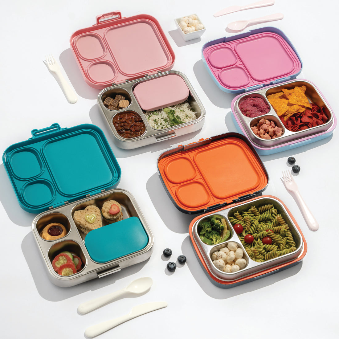 Kids Bento Lunch Box with multiple compartments filled with food showing meal prep options for school lunch and travel use